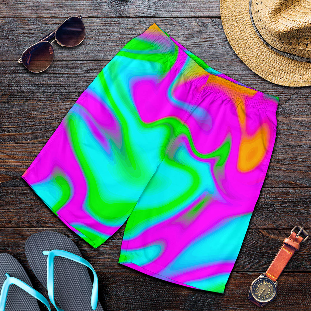 Holographic Neon Liquid Trippy Print Men's Shorts