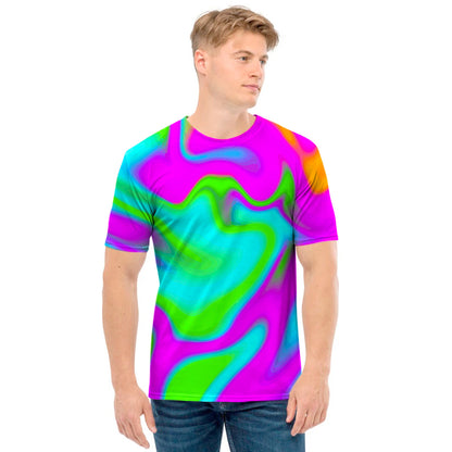Holographic Neon Liquid Trippy Print Men's T-Shirt