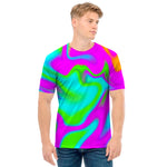 Holographic Neon Liquid Trippy Print Men's T-Shirt
