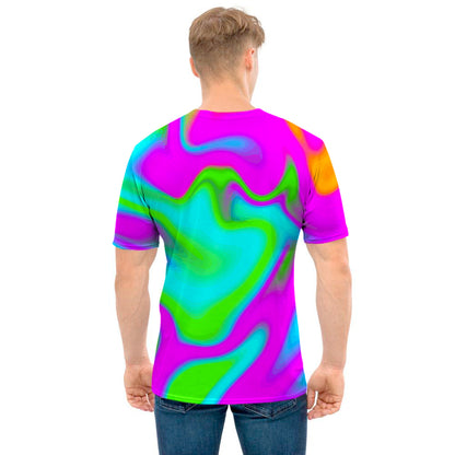Holographic Neon Liquid Trippy Print Men's T-Shirt