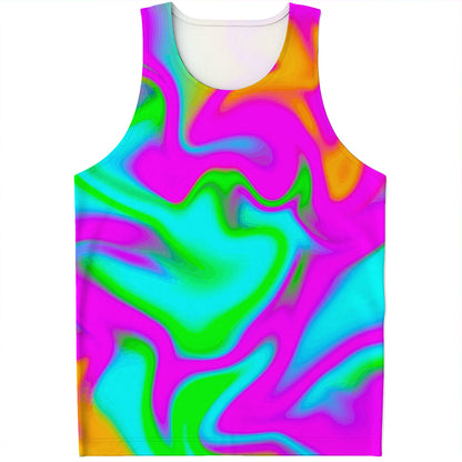 Holographic Neon Liquid Trippy Print Men's Tank Top
