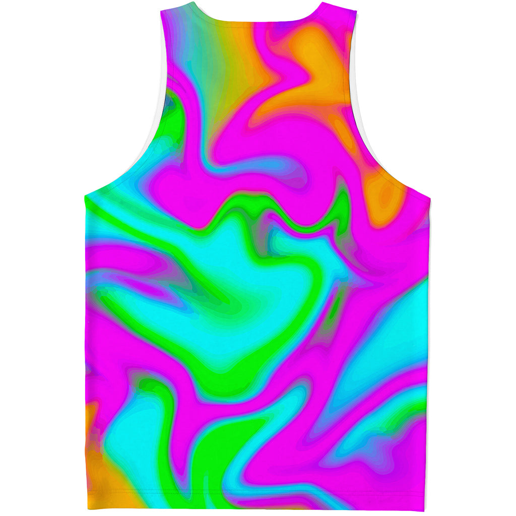 Holographic Neon Liquid Trippy Print Men's Tank Top