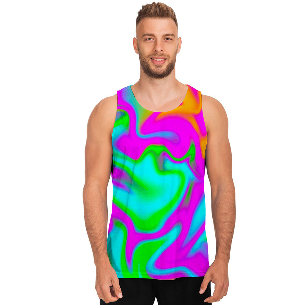 Holographic Neon Liquid Trippy Print Men's Tank Top
