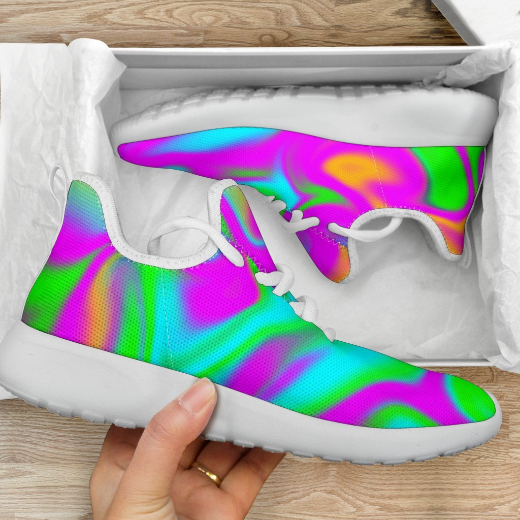Holographic Neon Liquid Trippy Print Mesh Knit Shoes GearFrost