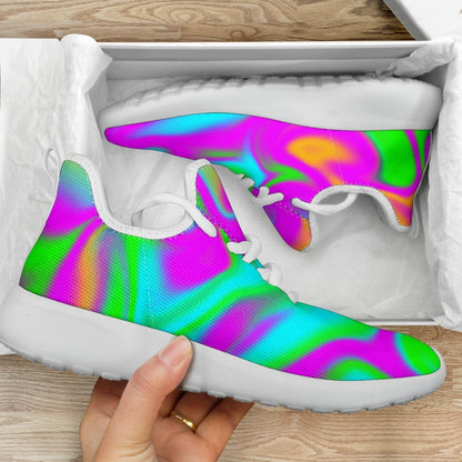 Holographic Neon Liquid Trippy Print Mesh Knit Shoes GearFrost