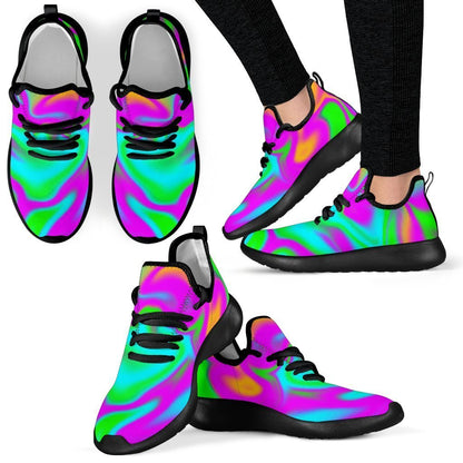 Holographic Neon Liquid Trippy Print Mesh Knit Shoes GearFrost