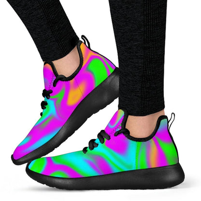 Holographic Neon Liquid Trippy Print Mesh Knit Shoes GearFrost