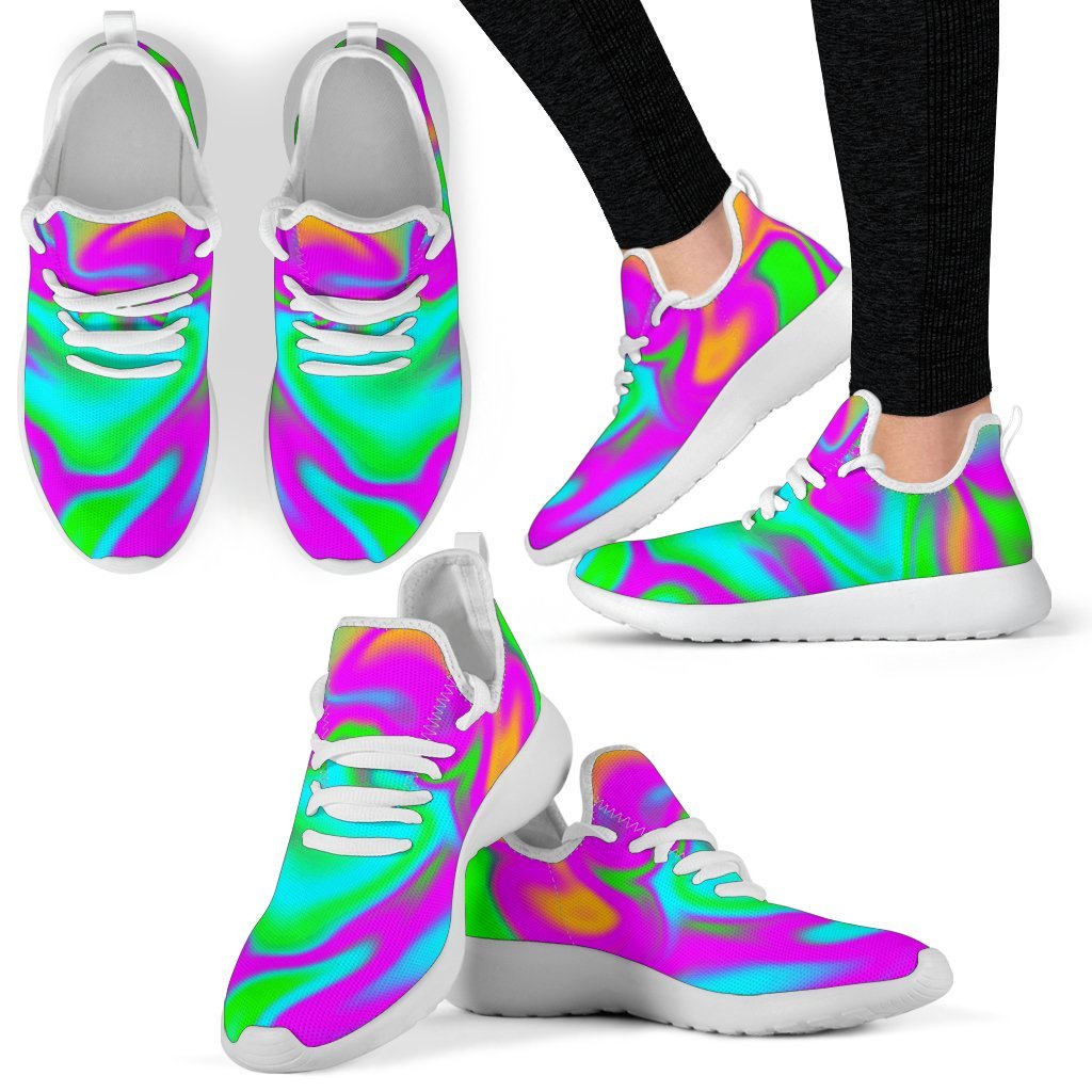 Holographic Neon Liquid Trippy Print Mesh Knit Shoes GearFrost