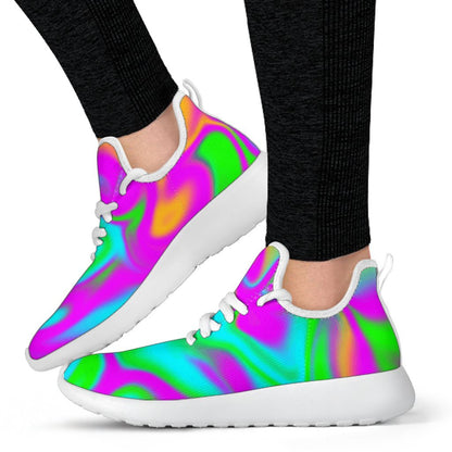 Holographic Neon Liquid Trippy Print Mesh Knit Shoes GearFrost