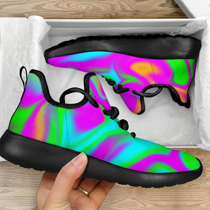 Holographic Neon Liquid Trippy Print Mesh Knit Shoes GearFrost