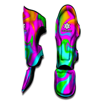 Holographic Neon Liquid Trippy Print Muay Thai Shin Guard