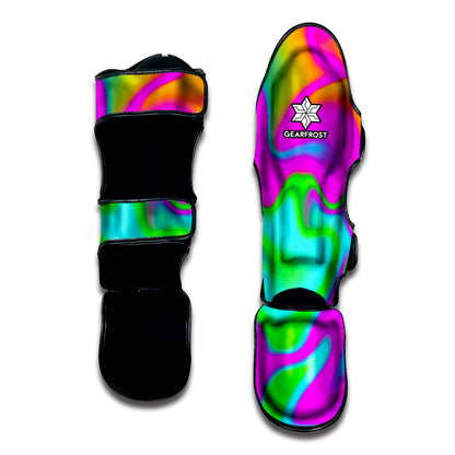 Holographic Neon Liquid Trippy Print Muay Thai Shin Guard