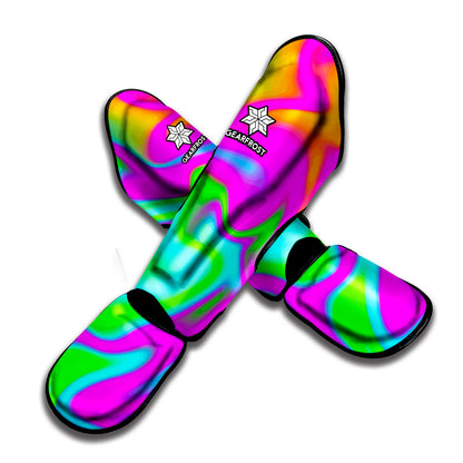 Holographic Neon Liquid Trippy Print Muay Thai Shin Guard