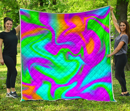 Holographic Neon Liquid Trippy Print Quilt