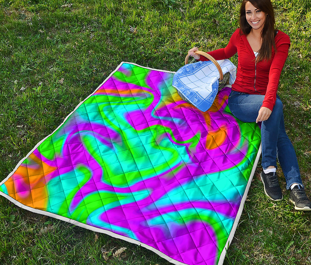 Holographic Neon Liquid Trippy Print Quilt