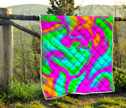Holographic Neon Liquid Trippy Print Quilt
