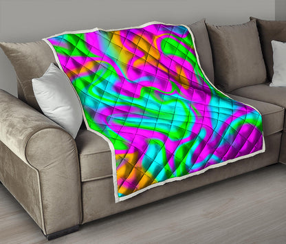 Holographic Neon Liquid Trippy Print Quilt