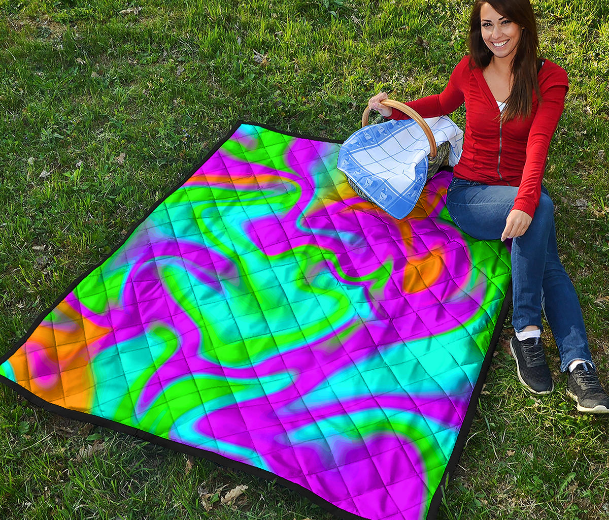 Holographic Neon Liquid Trippy Print Quilt