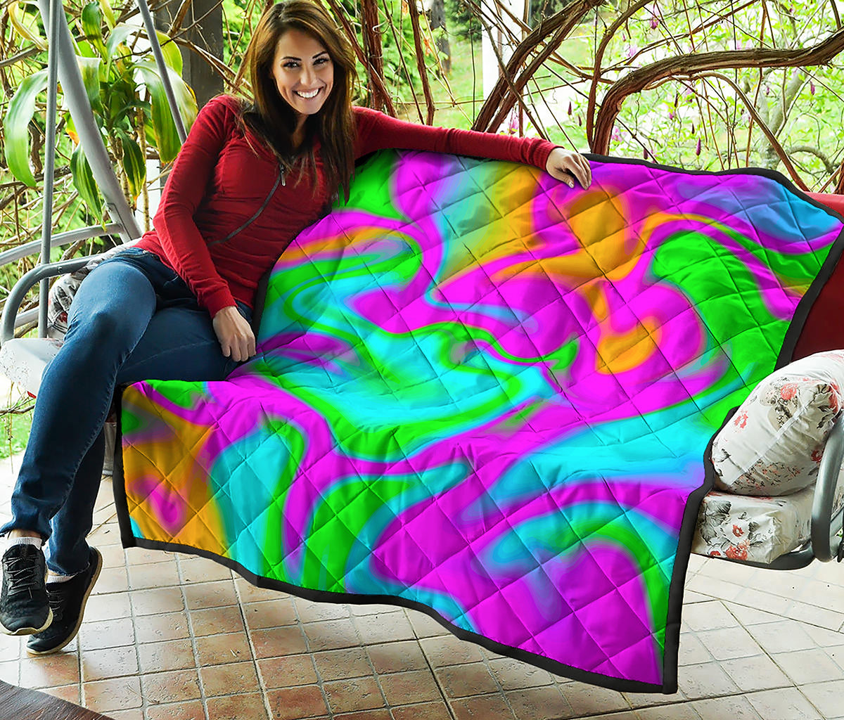 Holographic Neon Liquid Trippy Print Quilt