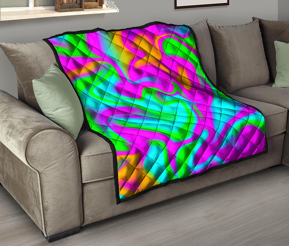 Holographic Neon Liquid Trippy Print Quilt
