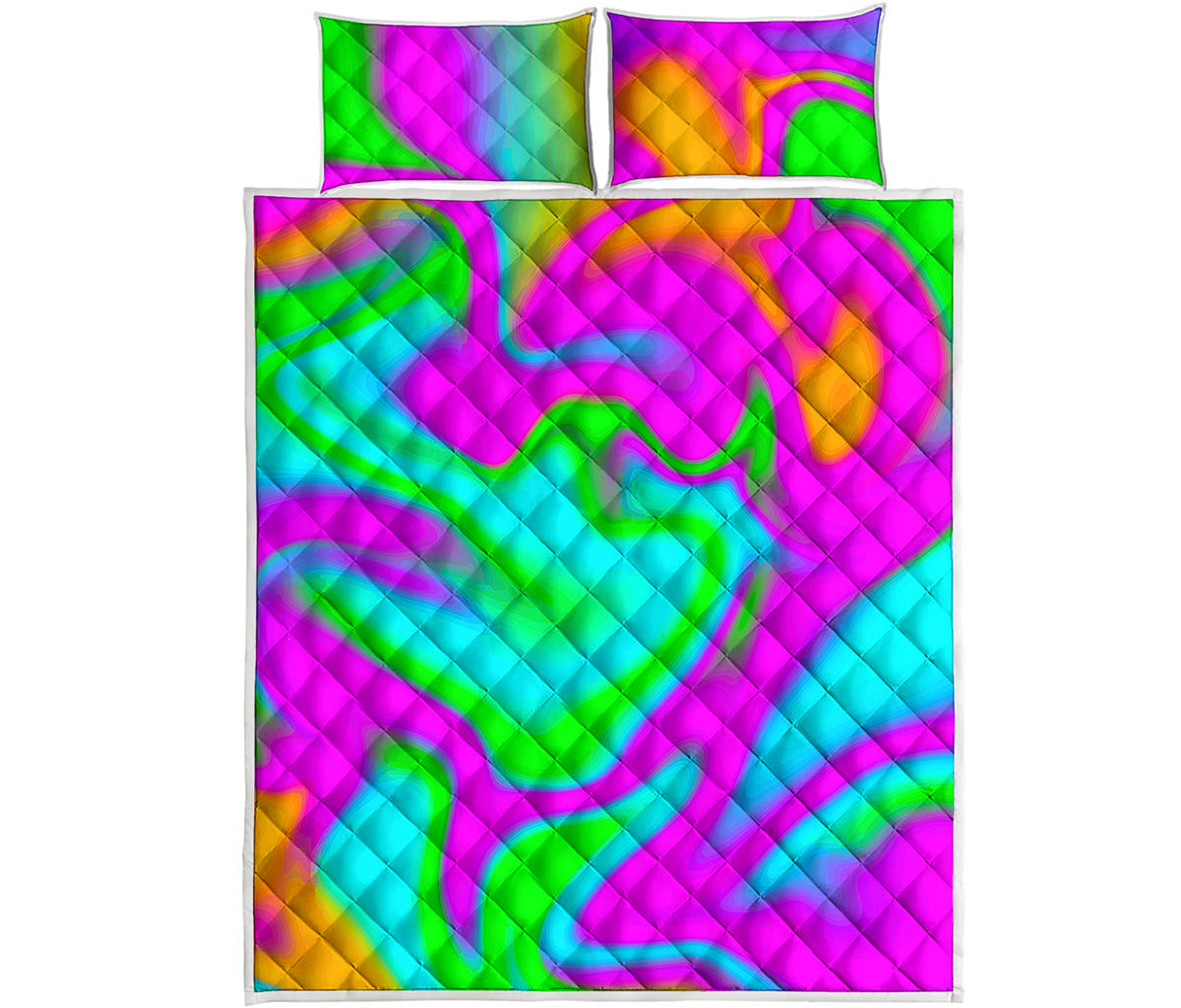 Holographic Neon Liquid Trippy Print Quilt Bed Set