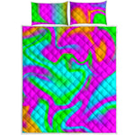 Holographic Neon Liquid Trippy Print Quilt Bed Set