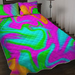 Holographic Neon Liquid Trippy Print Quilt Bed Set