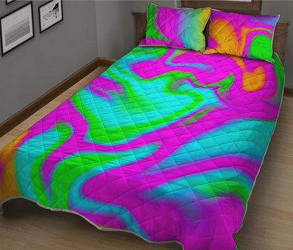 Holographic Neon Liquid Trippy Print Quilt Bed Set