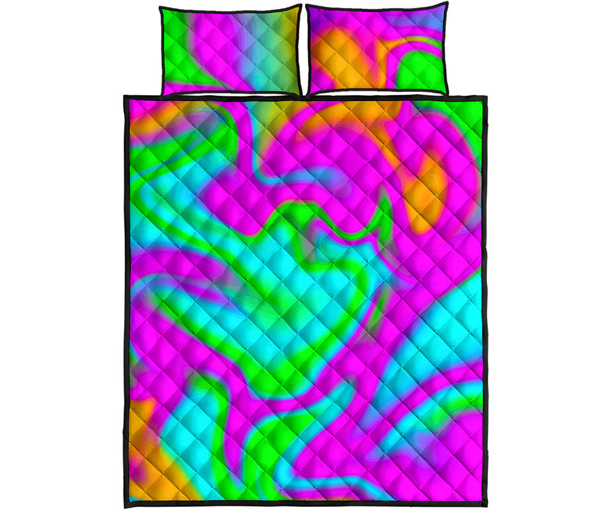Holographic Neon Liquid Trippy Print Quilt Bed Set