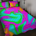 Holographic Neon Liquid Trippy Print Quilt Bed Set