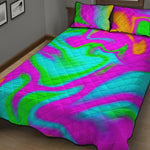 Holographic Neon Liquid Trippy Print Quilt Bed Set