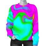Holographic Neon Liquid Trippy Print Women's Crewneck Sweatshirt GearFrost