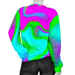Holographic Neon Liquid Trippy Print Women's Crewneck Sweatshirt GearFrost