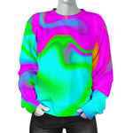 Holographic Neon Liquid Trippy Print Women's Crewneck Sweatshirt GearFrost