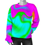 Holographic Neon Liquid Trippy Print Women's Crewneck Sweatshirt GearFrost