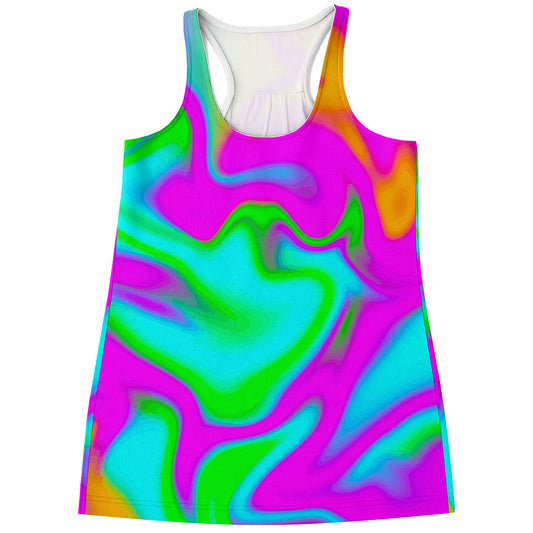 Holographic Neon Liquid Trippy Print Women's Racerback Tank Top
