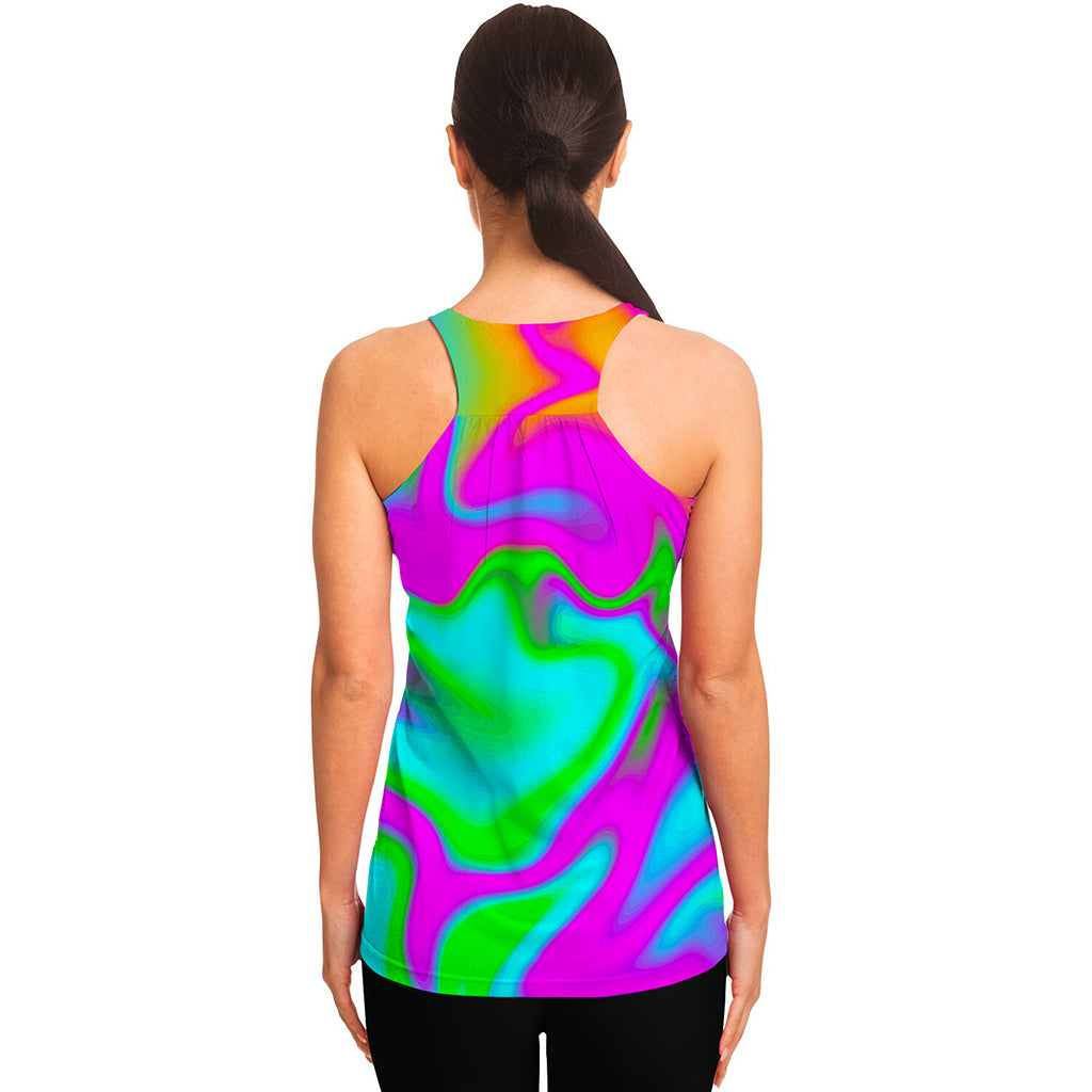 Holographic Neon Liquid Trippy Print Women's Racerback Tank Top