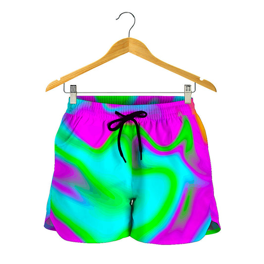 Holographic Neon Liquid Trippy Print Women's Shorts