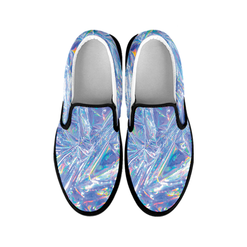 Holographic Texture Print Black Slip On Shoes