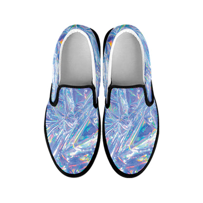 Holographic Texture Print Black Slip On Shoes