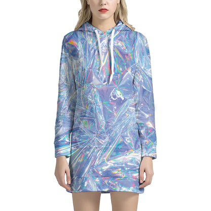 Holographic Texture Print Hoodie Dress