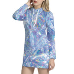 Holographic Texture Print Hoodie Dress