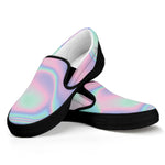 Holographic Waves Print Black Slip On Shoes