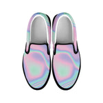 Holographic Waves Print Black Slip On Shoes