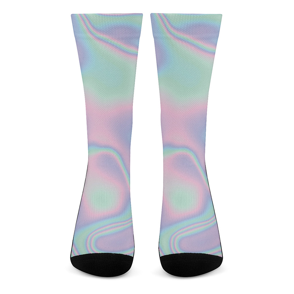 Holographic Waves Print Crew Socks
