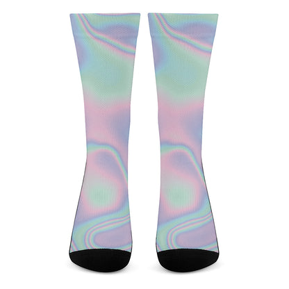 Holographic Waves Print Crew Socks