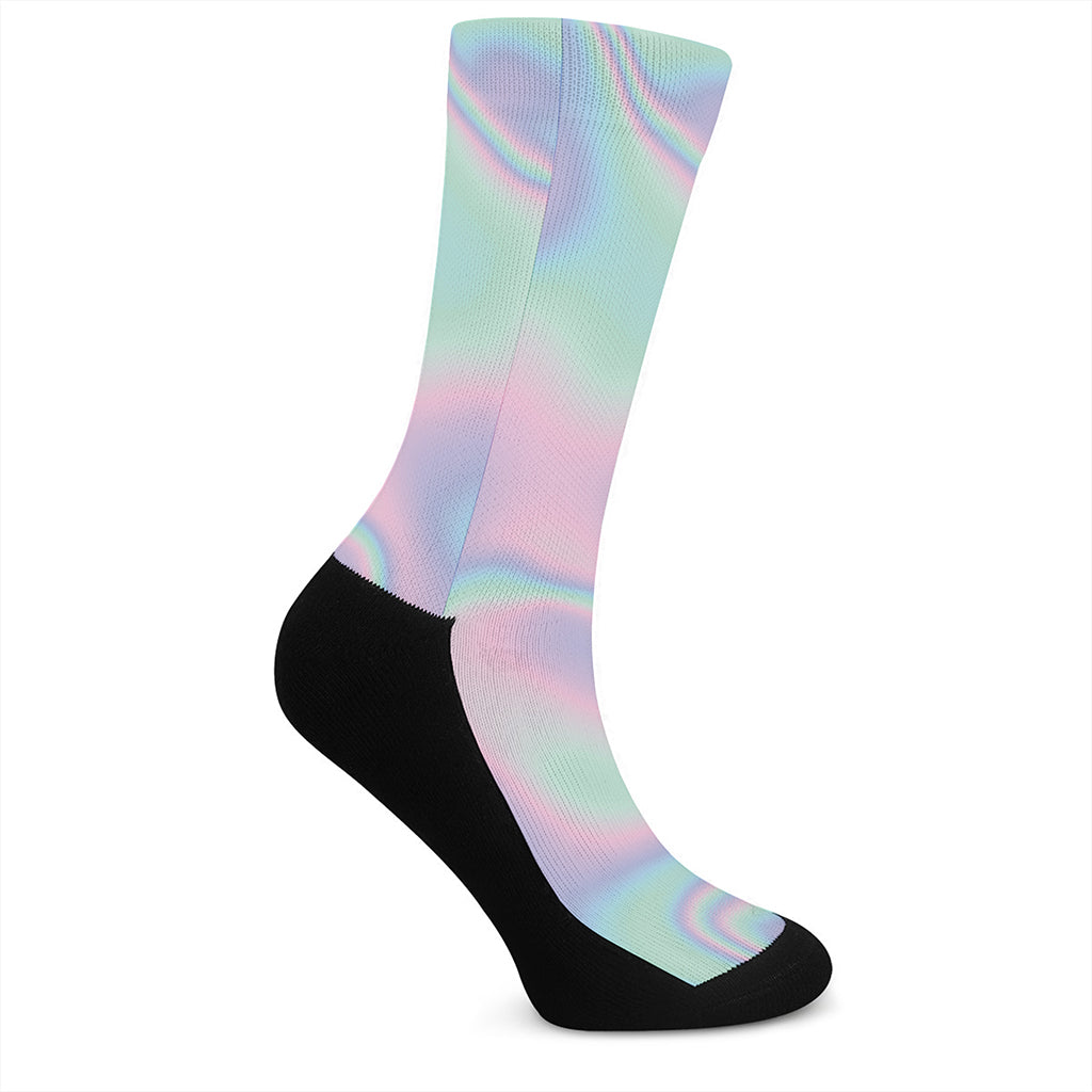 Holographic Waves Print Crew Socks