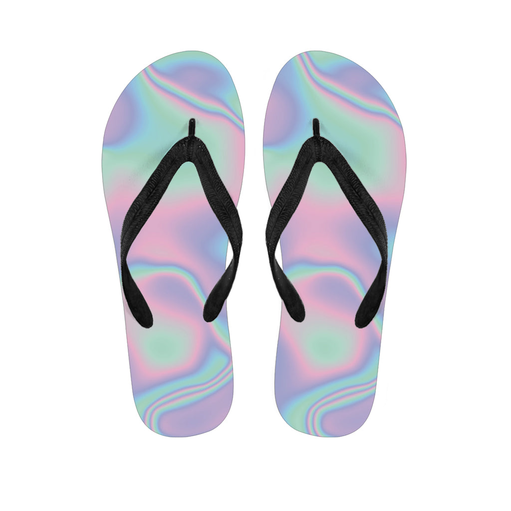 Holographic Waves Print Flip Flops
