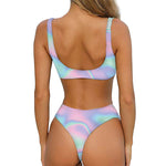 Holographic Waves Print Front Bow Tie Bikini