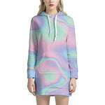 Holographic Waves Print Hoodie Dress